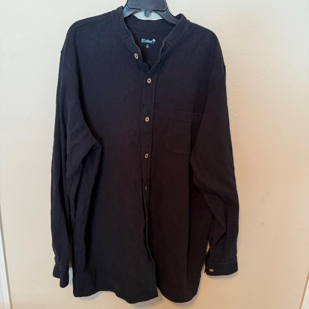 Men’s KS Island Black Long Sleeve 100% Cotton Shirt Button Up 2XL Tall